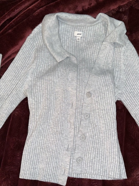 aerie Sweaters - aerie Women's Light Gray Ribbed Button Cardigan